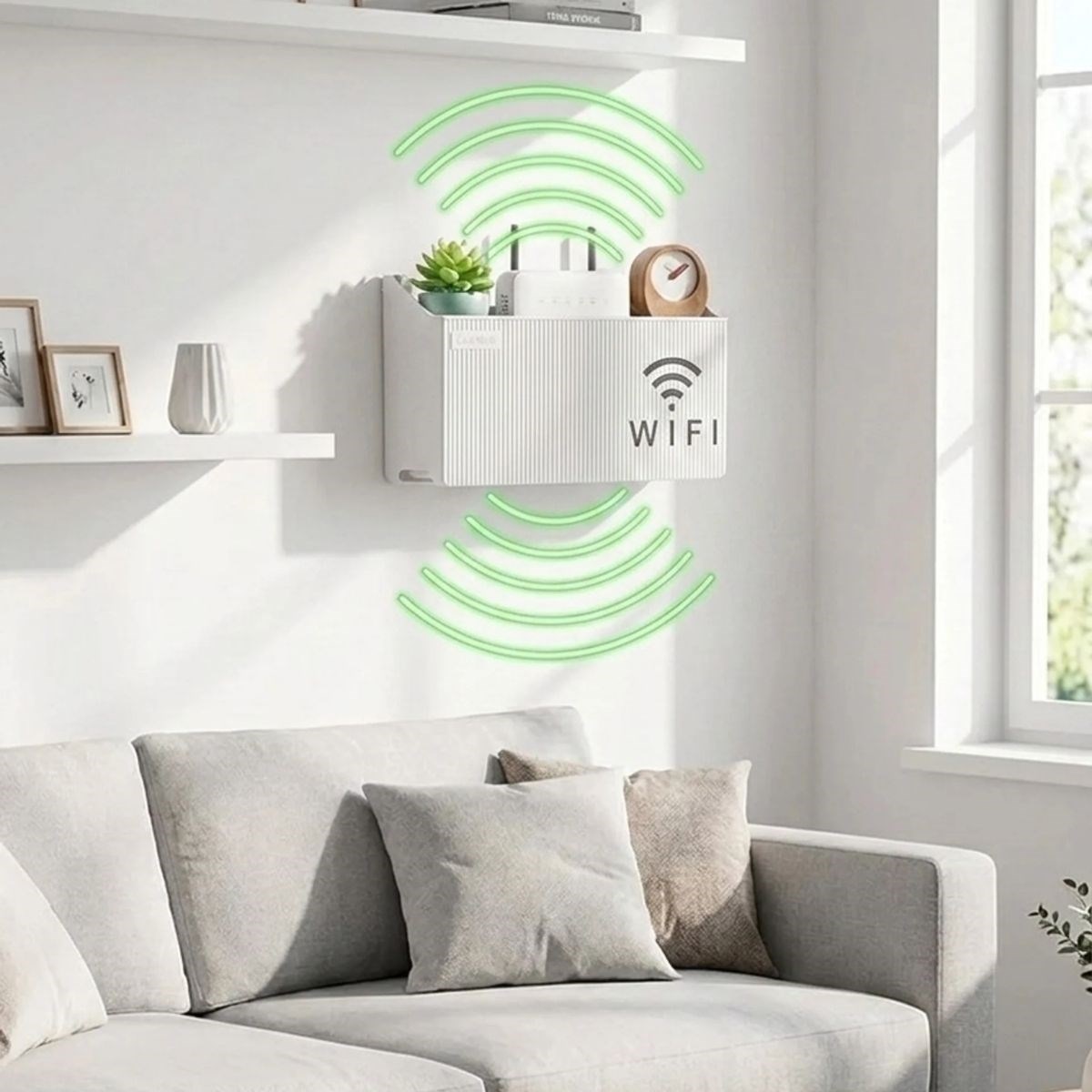 BUFFER® Duvar Tipi Wi-Fi Modem Saklama Kutusu(Beyaz) – Kablo Düzenleyici Router Raf Organizer