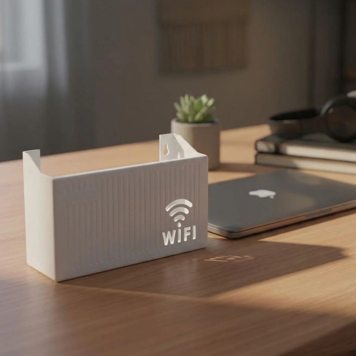 BUFFER® Duvar Tipi Wi-Fi Modem Saklama Kutusu(Beyaz) – Kablo Düzenleyici Router Raf Organizer