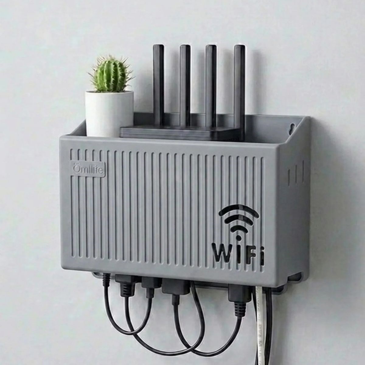 BUFFER® Duvar Tipi Wi-Fi Modem Saklama Kutusu(Gri) – Kablo Düzenleyici Router Raf Organizer