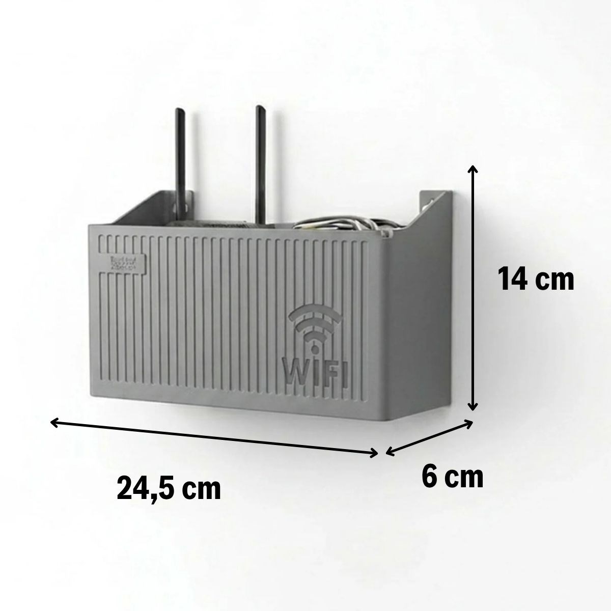 BUFFER® Duvar Tipi Wi-Fi Modem Saklama Kutusu(Gri) – Kablo Düzenleyici Router Raf Organizer