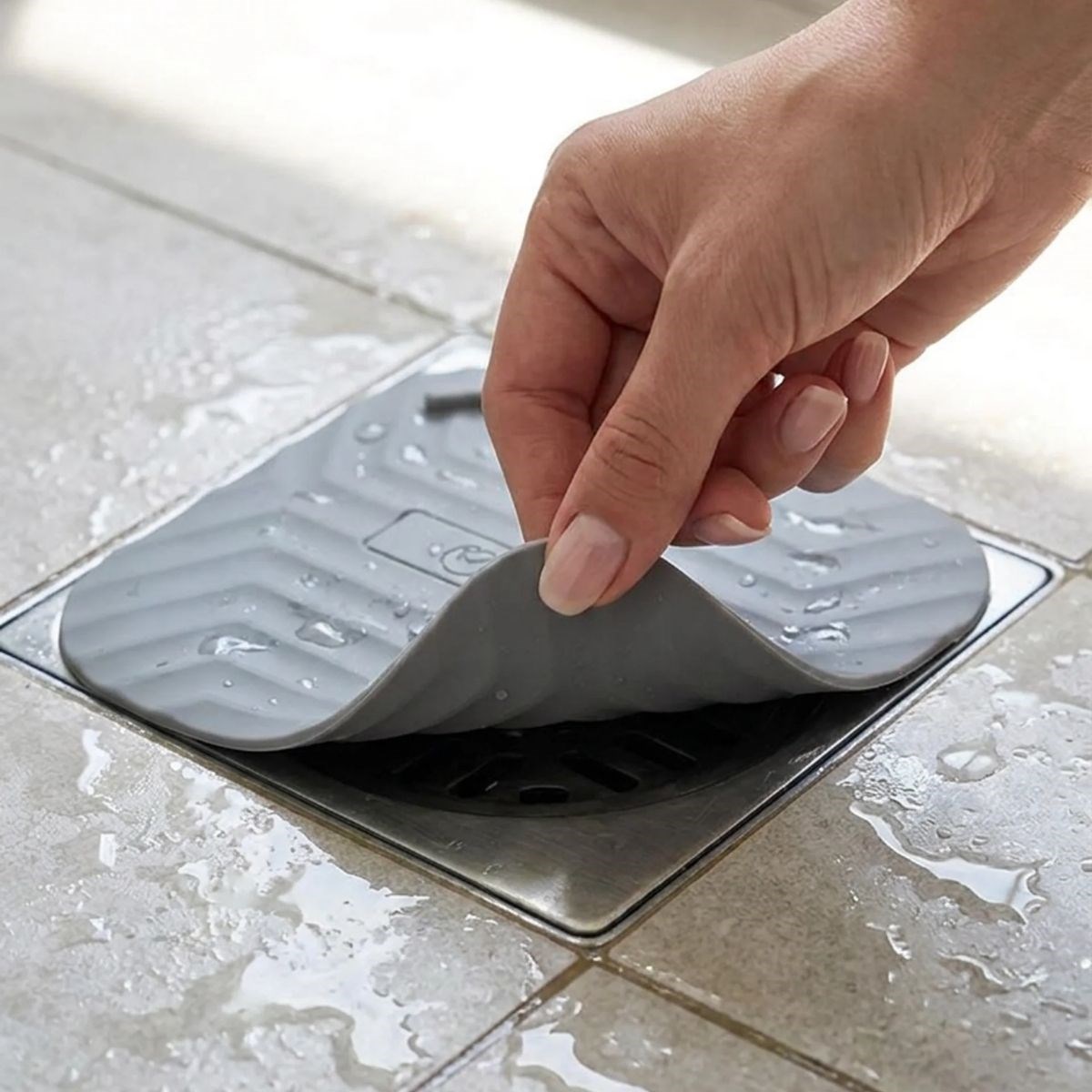BUFFER® Gri Kare Evye Gider Koku Önleyici Silikon Mat – Lavabo Süzgeç ve Haşere Engelleyici