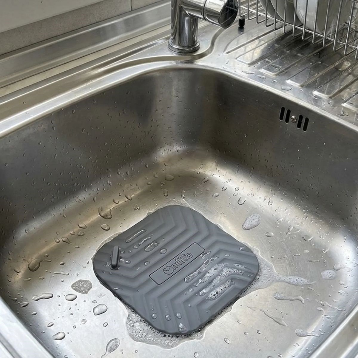 BUFFER® Gri Kare Evye Gider Koku Önleyici Silikon Mat – Lavabo Süzgeç ve Haşere Engelleyici