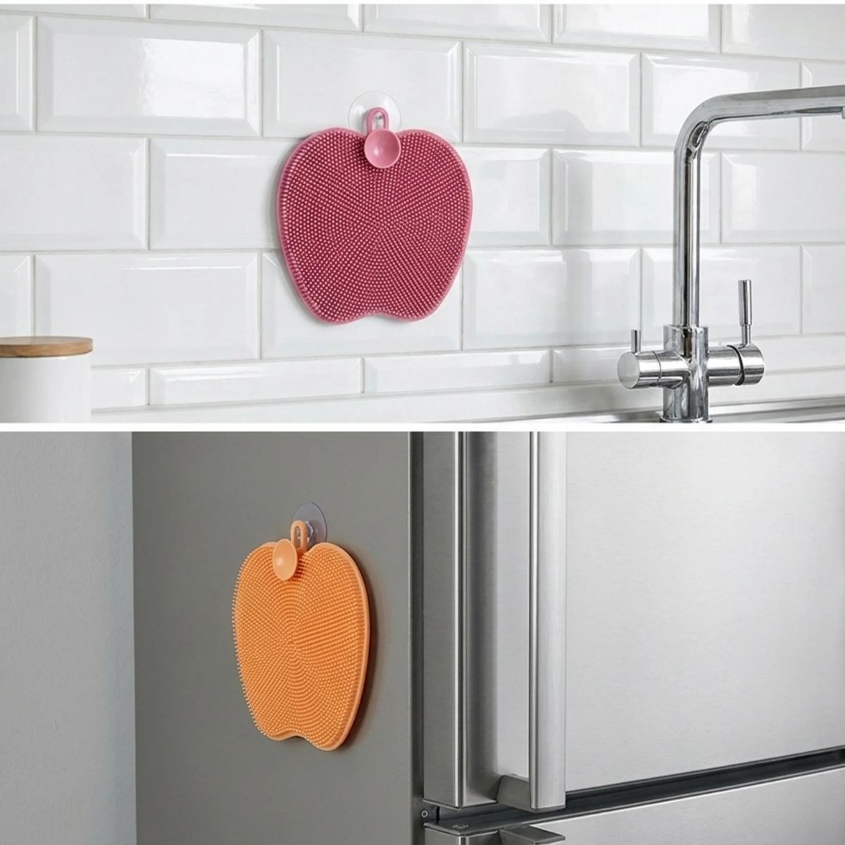 BUFFER® Elma Şekilli Silikon Bulaşık Yıkama Matı – Çok Amaçlı Mutfak ve Banyo Süngeri