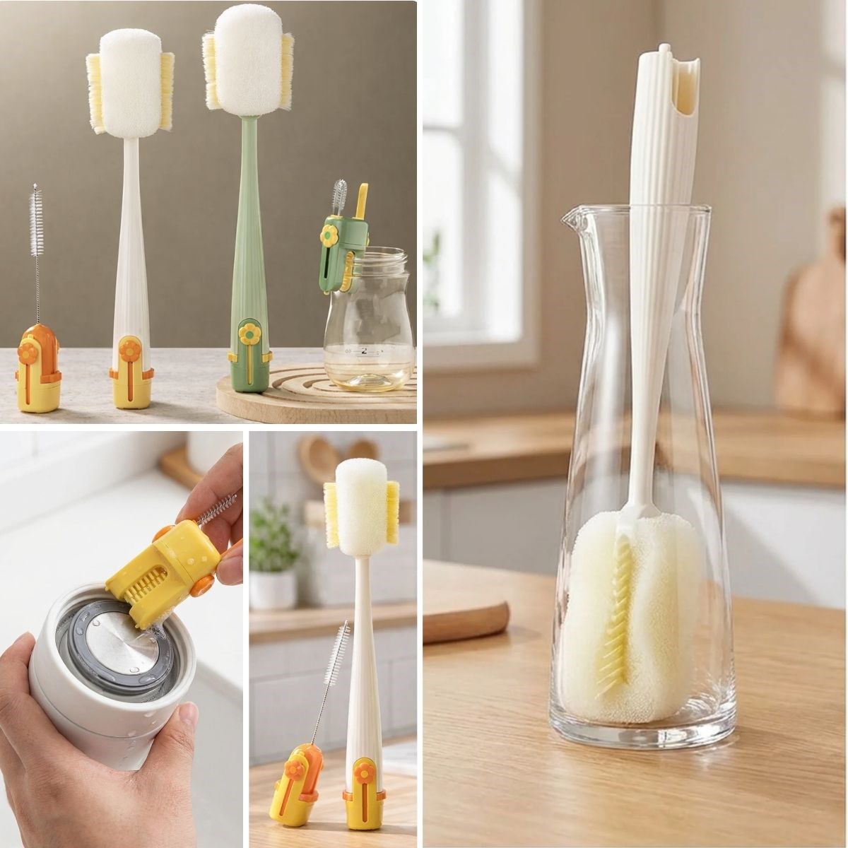 BUFFER® 5’i 1 Arada Çok Amaçlı Şişe Temizleme Fırçası – Sürahi, Kavanoz, Pipet, Kapak, Emzik ve Biberon Temizlik Seti