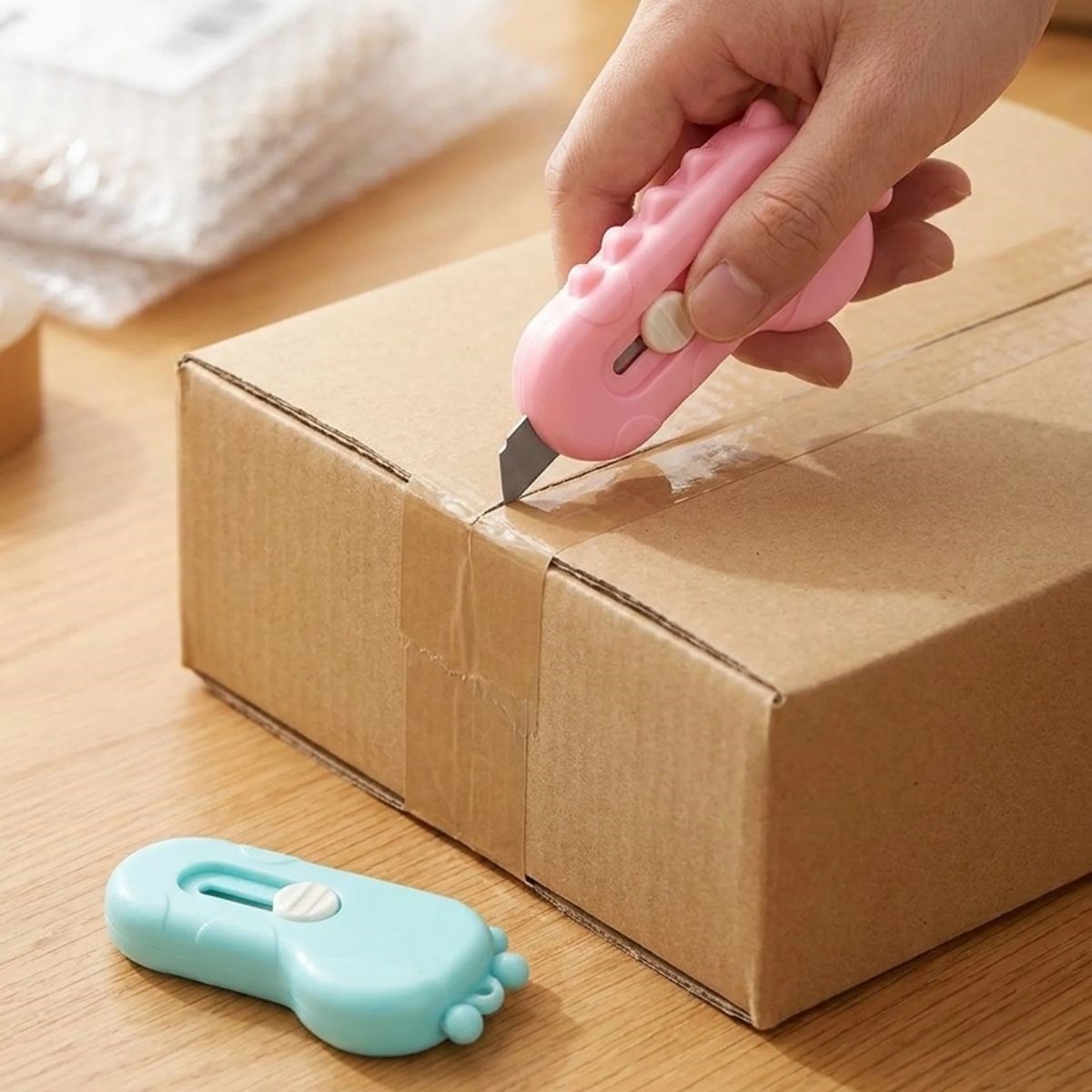 BUFFER® Dinozor Tasarımlı 2’li Mini Makas ve Falçata Seti – Pratik Kargo Paket Açıcı Aparat