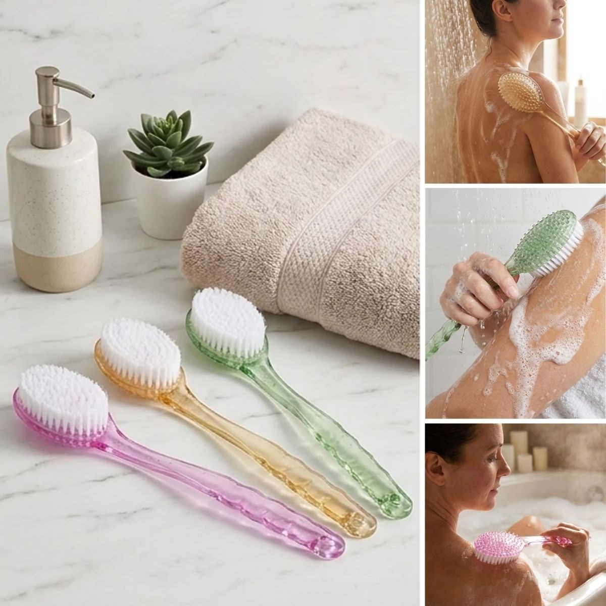 BUFFER® Plastik Saplı Vücut Temizleme Fırçası - Çok Amaçlı Sırt ve Vücut İçin Banyo ve Duş Kese Aparatı