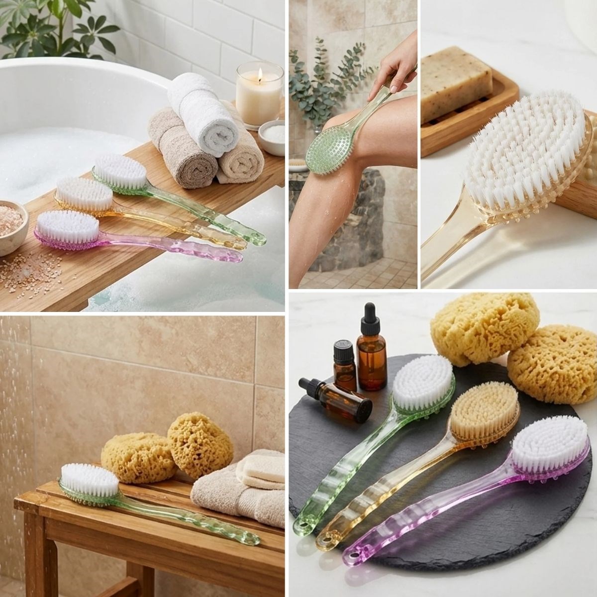 BUFFER® Plastik Saplı Vücut Temizleme Fırçası - Çok Amaçlı Sırt ve Vücut İçin Banyo ve Duş Kese Aparatı