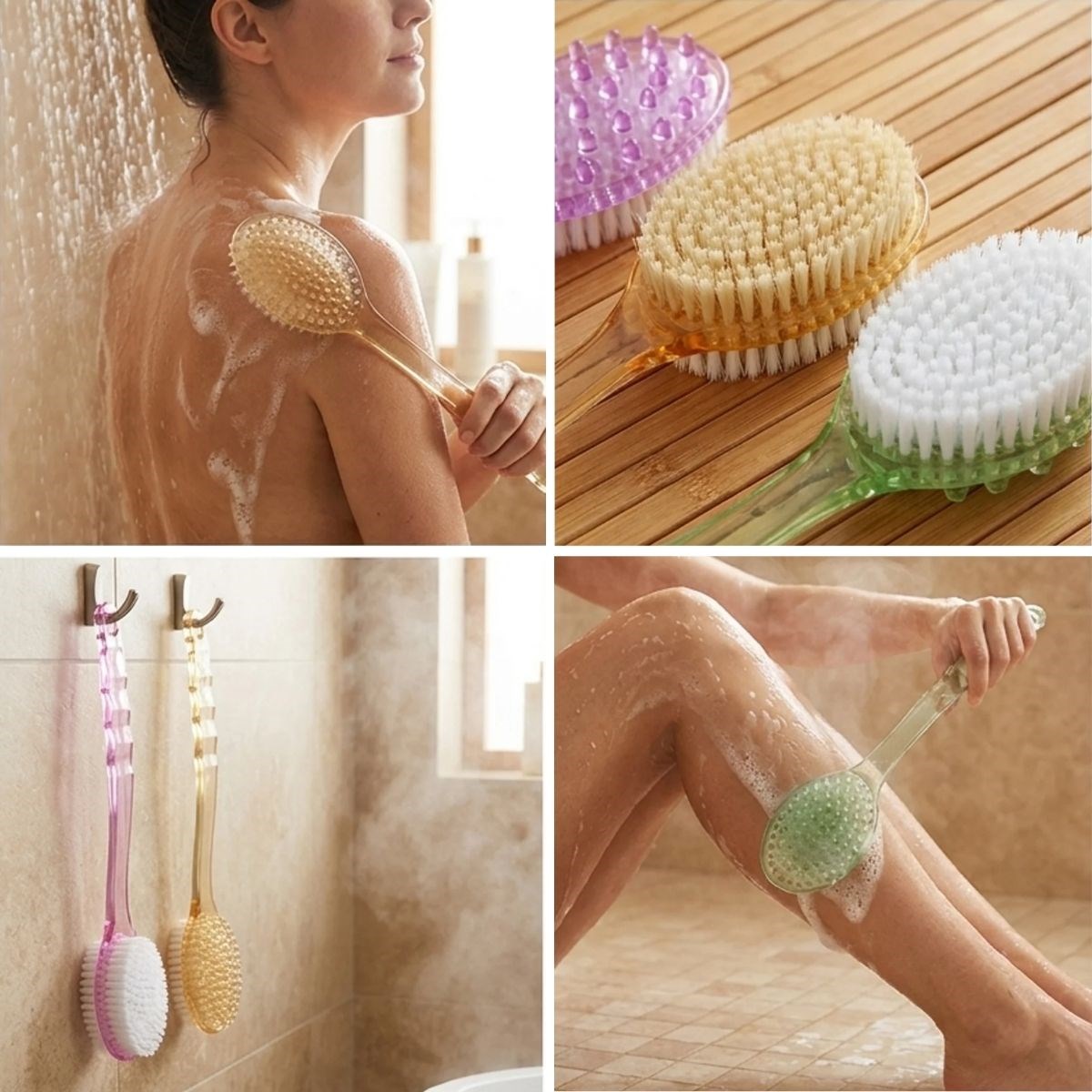 BUFFER® Plastik Saplı Vücut Temizleme Fırçası - Çok Amaçlı Sırt ve Vücut İçin Banyo ve Duş Kese Aparatı