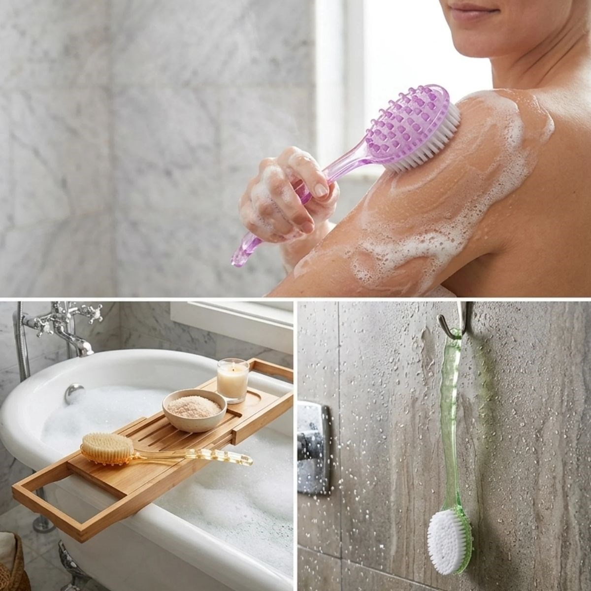 BUFFER® Plastik Saplı Vücut Temizleme Fırçası - Çok Amaçlı Sırt ve Vücut İçin Banyo ve Duş Kese Aparatı
