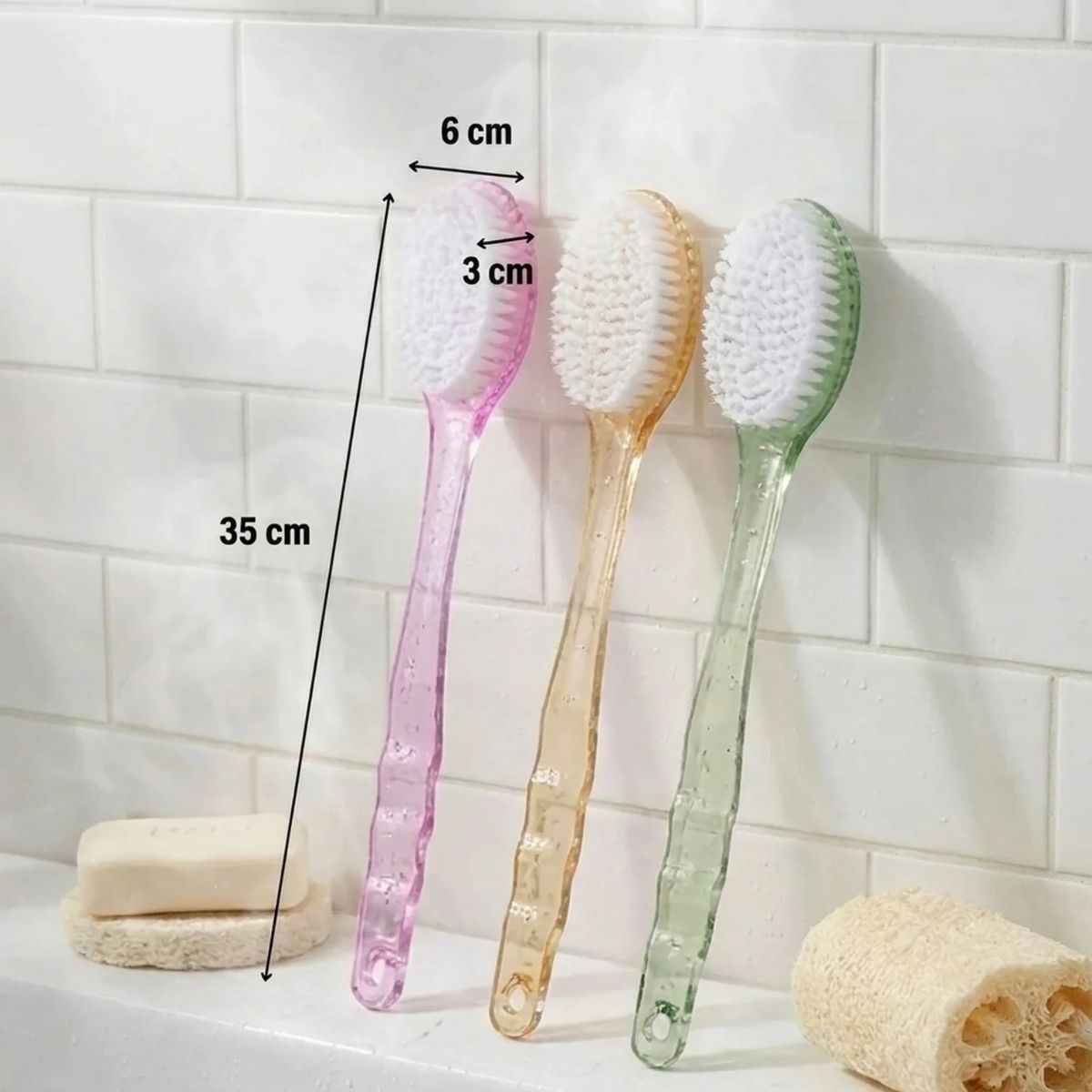 BUFFER® Plastik Saplı Vücut Temizleme Fırçası - Çok Amaçlı Sırt ve Vücut İçin Banyo ve Duş Kese Aparatı