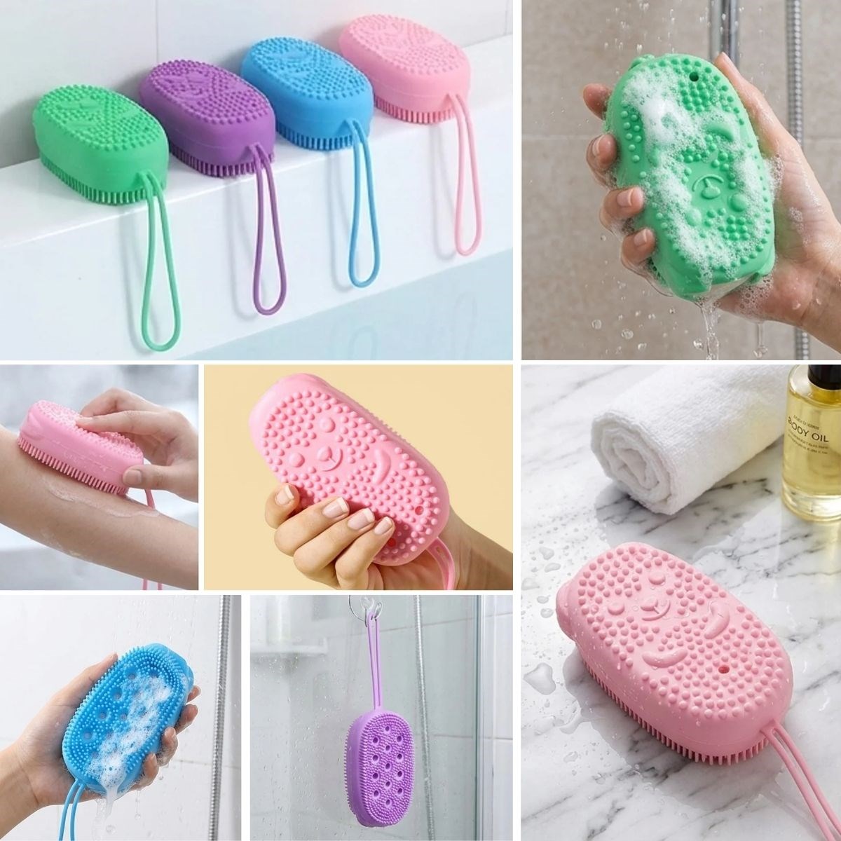 BUFFER® Peeling Etkili Süngerli Silikon Banyo Lifi – Asma Kancalı Duş Kesesi