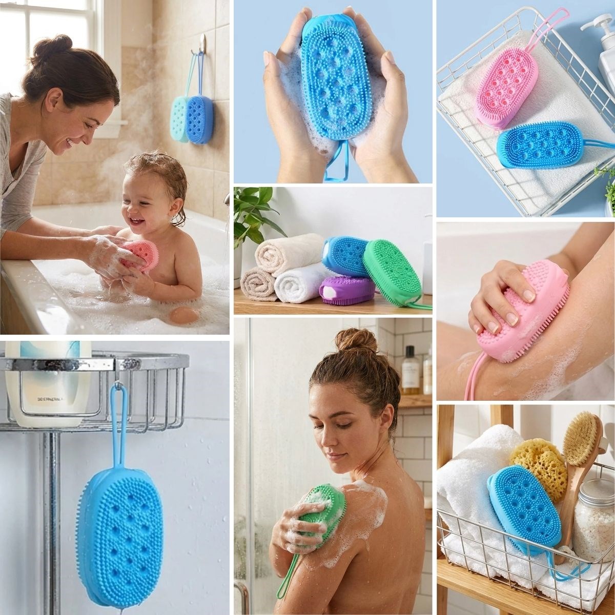 BUFFER® Peeling Etkili Süngerli Silikon Banyo Lifi – Asma Kancalı Duş Kesesi