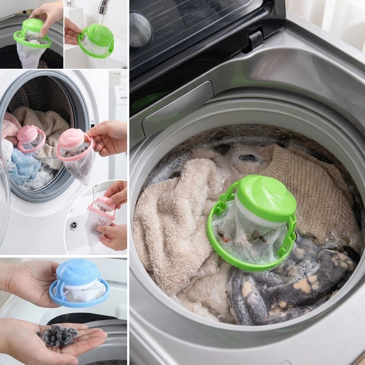 BUFFER® Çamaşır Makinesi Tüy Toplayıcı Filtre – Yıkanabilir Saç, Kıl, Tiftik ve Pet Tüyü Yakalama Aparatı