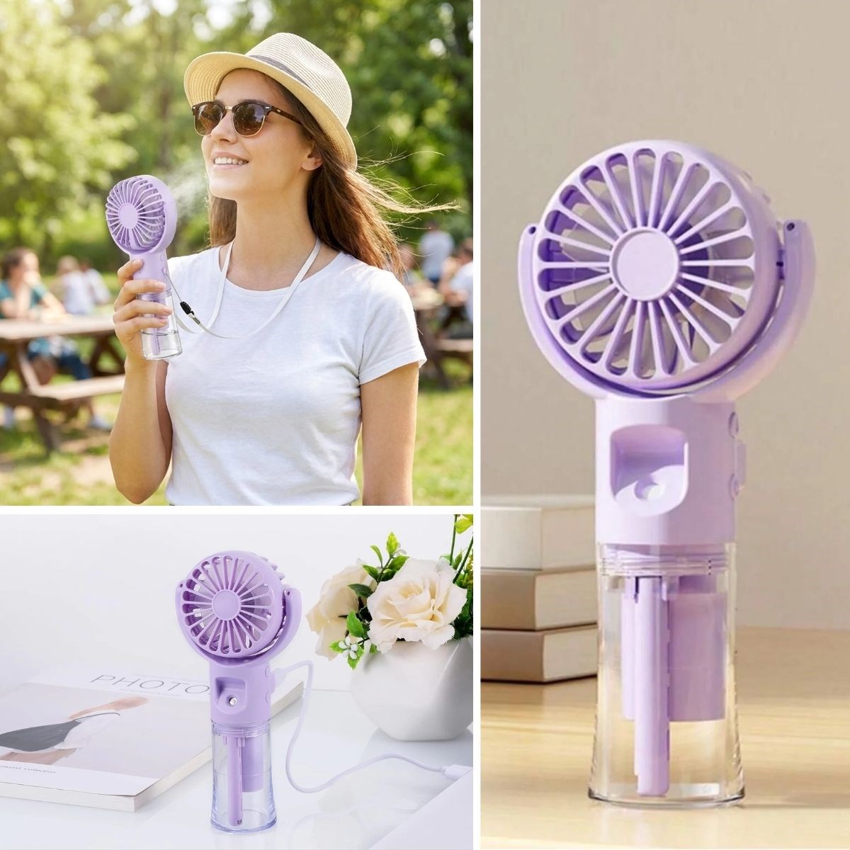 BUFFER® 4 Kademeli Spreyli Şarjlı El Fanı – Boyuna Asılabilir USB Şarjlı Taşınabilir Mini Fan F4