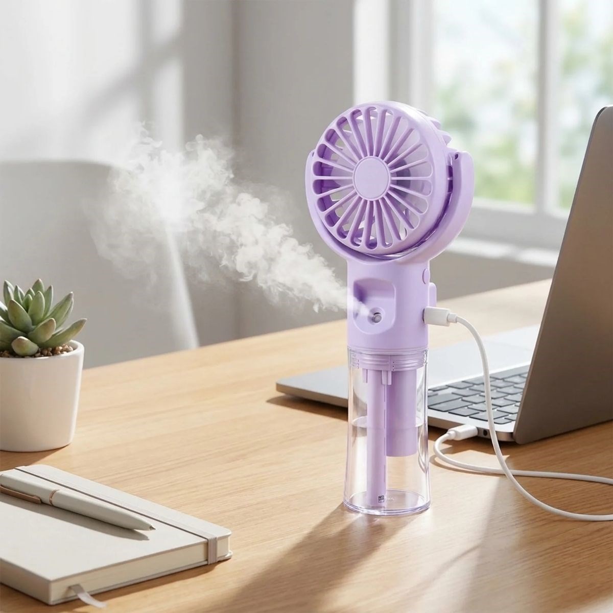 BUFFER® 4 Kademeli Spreyli Şarjlı El Fanı – Boyuna Asılabilir USB Şarjlı Taşınabilir Mini Fan F4