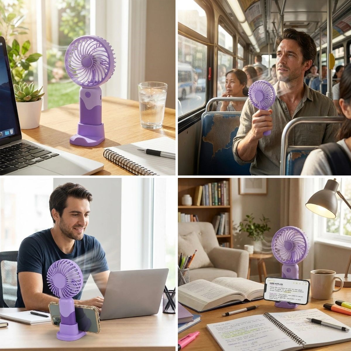 BUFFER® 3 Kademeli Masaüstü ve El Fanı – Telefon Tutuculu, 3 Farklı Değiştirilebilir Halka Tasarımlı Mini Fan  MZL37A