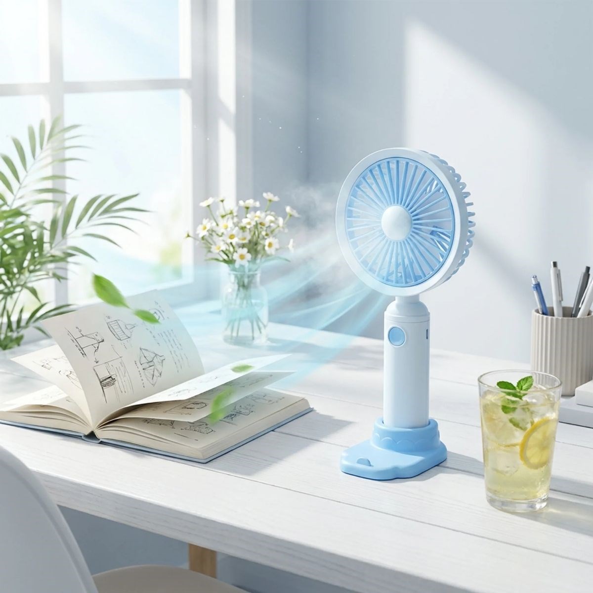 BUFFER® 3 Kademeli Masaüstü Fan – Telefon Tutuculu Özellikli Standlı Elde Taşınabilir Mini Fan  EKL29