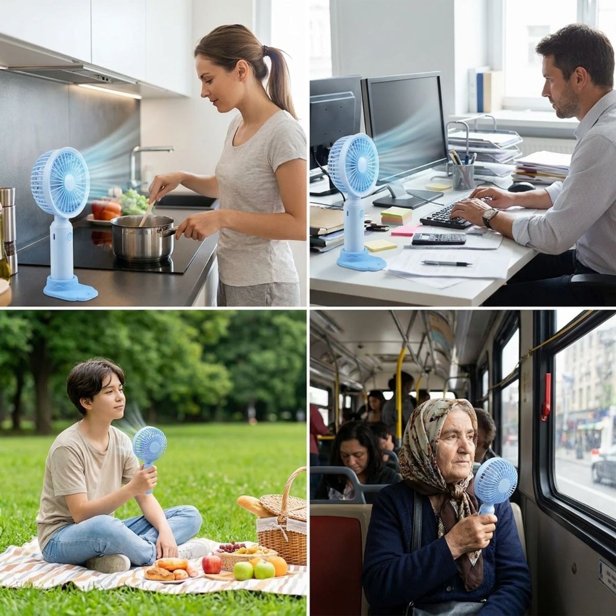 BUFFER® 3 Kademeli Masaüstü Fan – Telefon Tutuculu Özellikli Standlı Elde Taşınabilir Mini Fan  EKL29