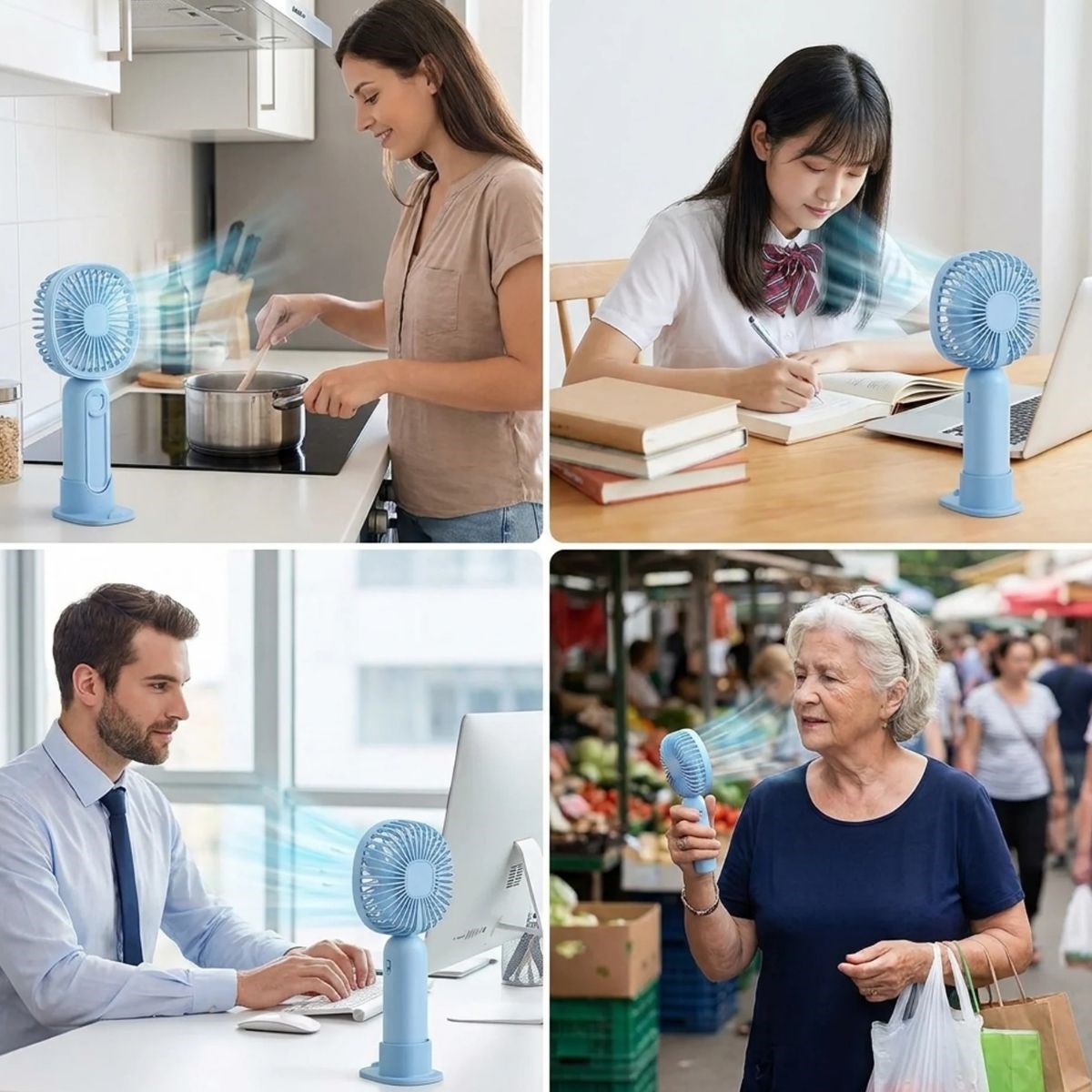 BUFFER® 3 Kademeli Telefon Tutuculu Standlı Mini Fan – Tuşu Ayı Figürlü Masaüstü ve EldeKullanılabilen Taşınabilir Fan  EKL30