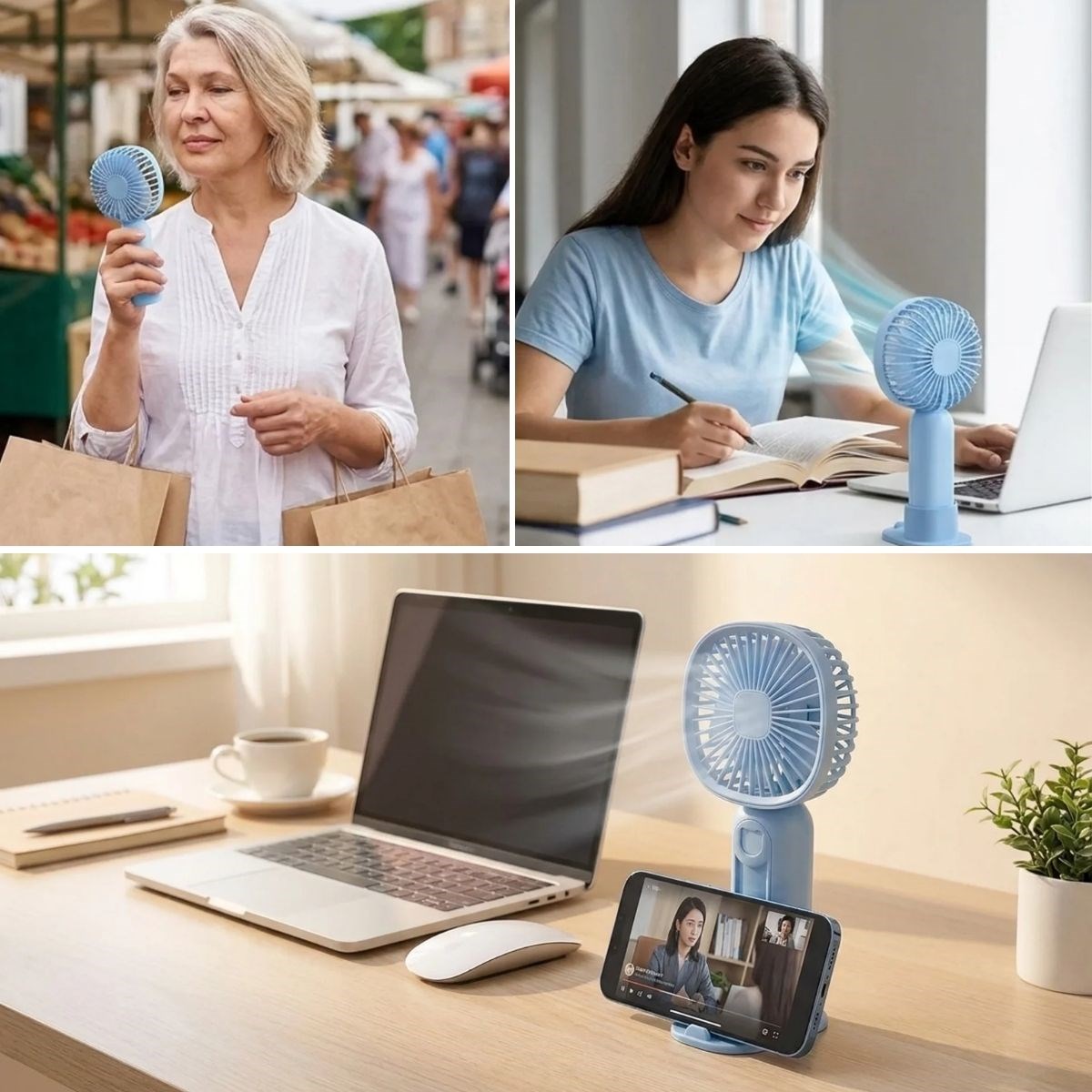 BUFFER® 3 Kademeli Telefon Tutuculu Standlı Mini Fan – Tuşu Ayı Figürlü Masaüstü ve EldeKullanılabilen Taşınabilir Fan  EKL30