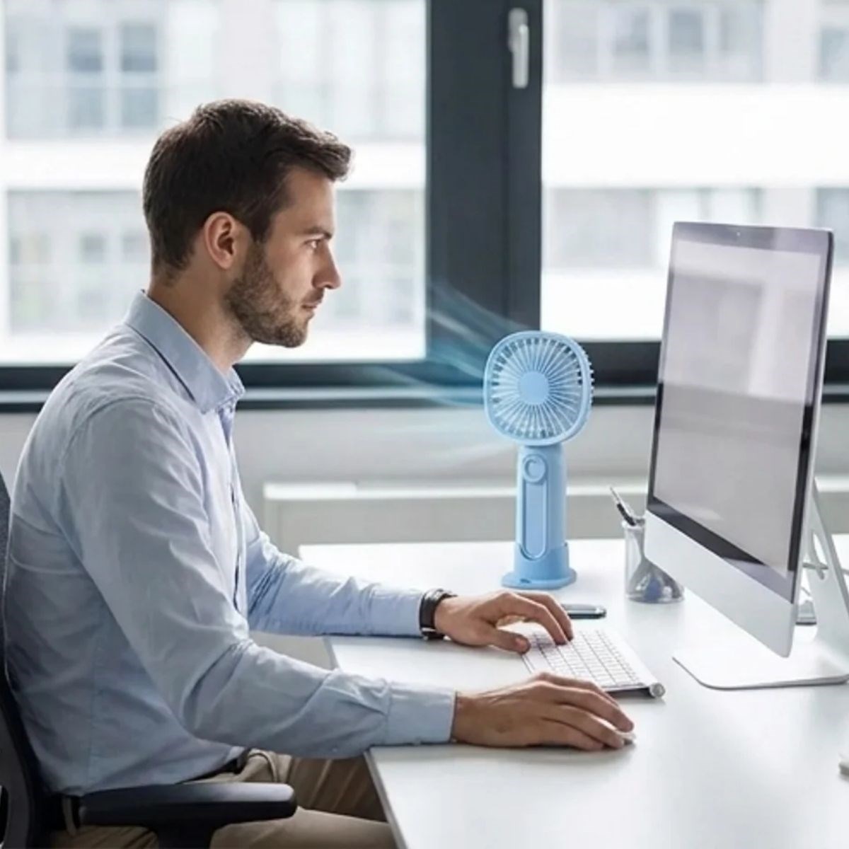 BUFFER® 3 Kademeli Telefon Tutuculu Standlı Mini Fan – Tuşu Ayı Figürlü Masaüstü ve EldeKullanılabilen Taşınabilir Fan  EKL30