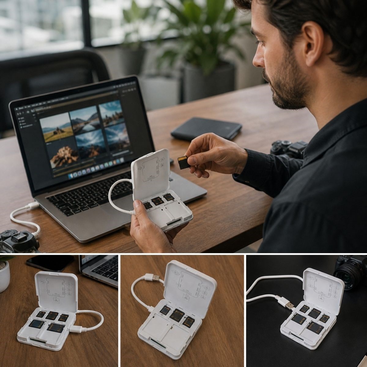 BUFFER® USB ve Type-C Uyumlu Çok Fonksiyonlu SD TF Kart Okuyucu, USB 3.0 5Gbps Yüksek Hızlı Veri Aktarım Adaptörü ve Kart Saklama Kutusu