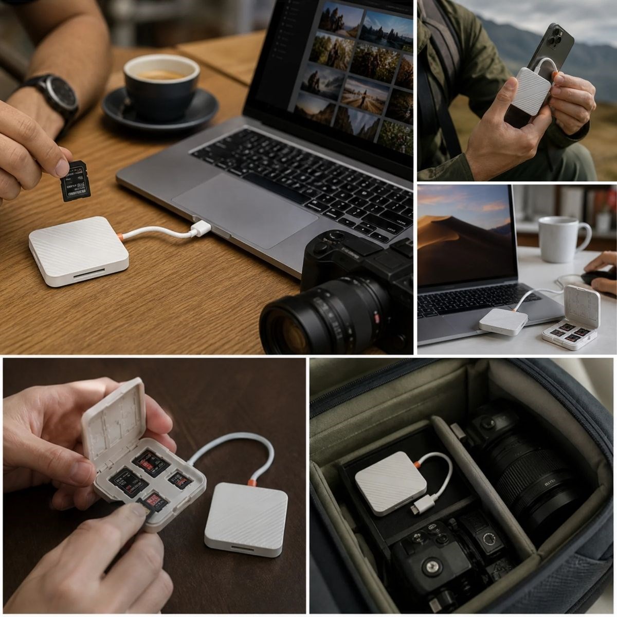 BUFFER® USB ve Type-C Uyumlu Çok Fonksiyonlu SD TF Kart Okuyucu, USB 3.0 5Gbps Yüksek Hızlı Veri Aktarım Adaptörü ve Kart Saklama Kutusu