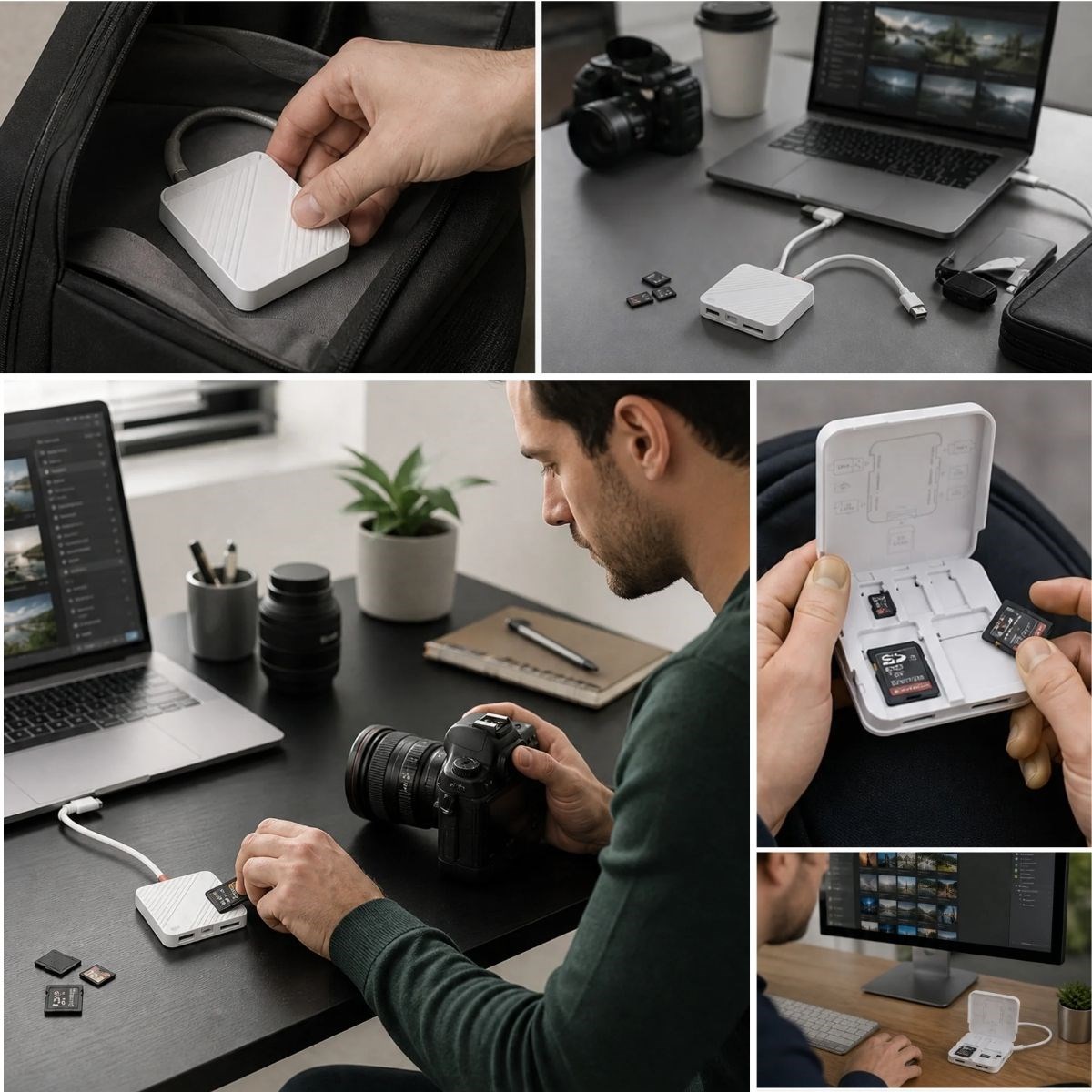 BUFFER® USB ve Type-C Uyumlu Çok Fonksiyonlu SD TF Kart Okuyucu, USB 3.0 5Gbps Yüksek Hızlı Veri Aktarım Adaptörü ve Kart Saklama Kutusu