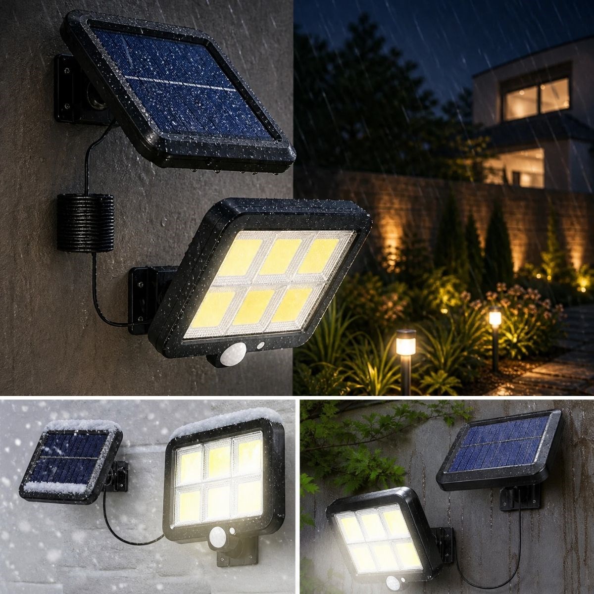 BUFFER® 160 LED Solar Bahçe Aydınlatması, 6’lı Güneş Panelli LED Lamba, 5 Metre Kablolu ve Kumandalı
