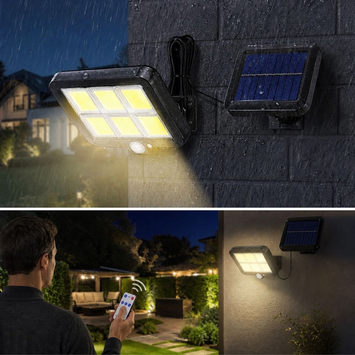 BUFFER® 160 LED Solar Bahçe Aydınlatması, 6’lı Güneş Panelli LED Lamba, 5 Metre Kablolu ve Kumandalı