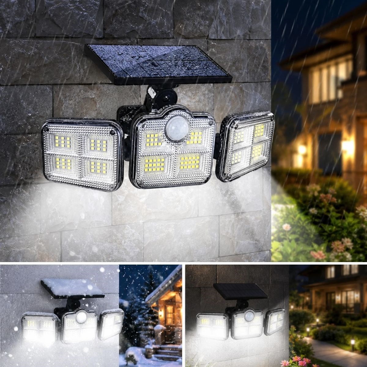 BUFFER® 3’lü 122 LEDLİ Güneş Enerjili Hareket Sensörlü Aydınlatma, Dış Mekan Duvar ve Bahçe Lambası Solar LED