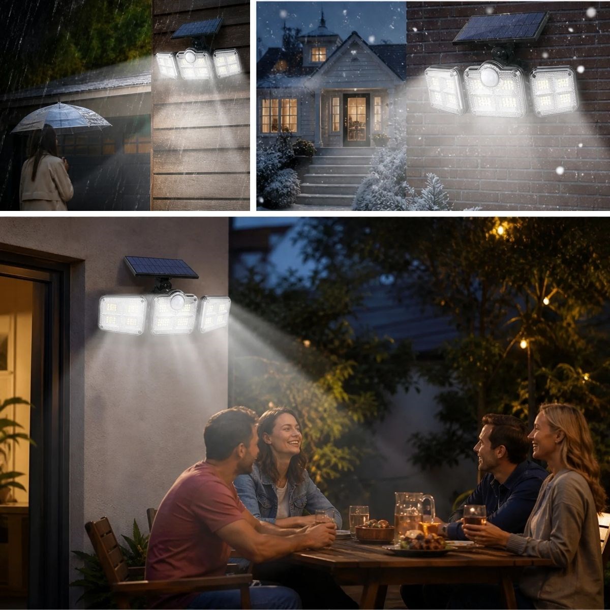 BUFFER® 3’lü 122 LEDLİ Güneş Enerjili Hareket Sensörlü Aydınlatma, Dış Mekan Duvar ve Bahçe Lambası Solar LED