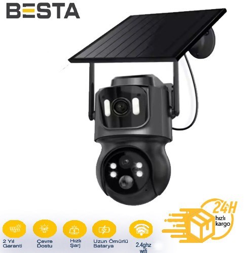 3 MP + 3MP CİFT KAMERALI WİFİ SOLAR KABLOSUZ GÜVENLİK KAMERASI BS-2091