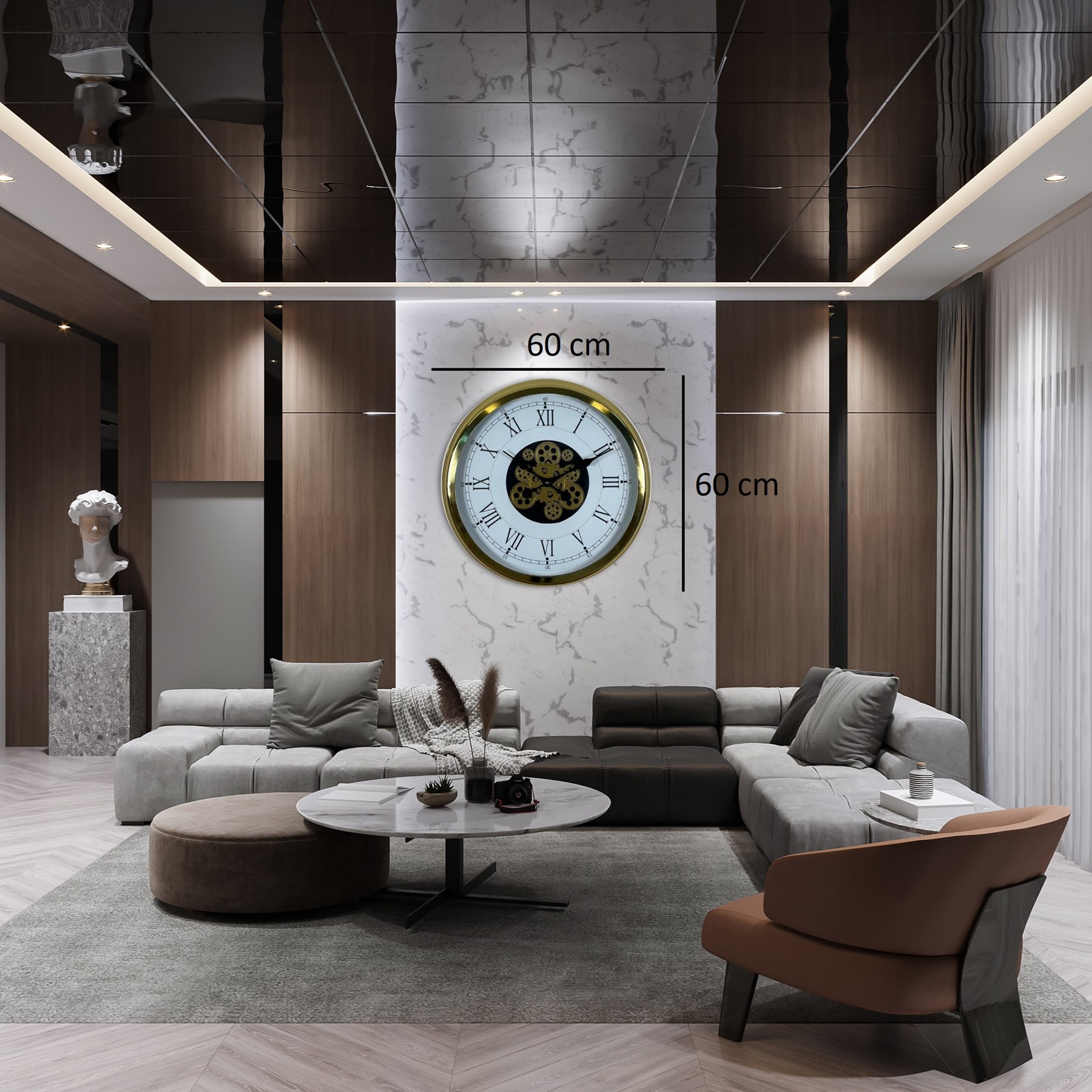 Luxury Gold 60 Cm Çarklı Duvar Saati