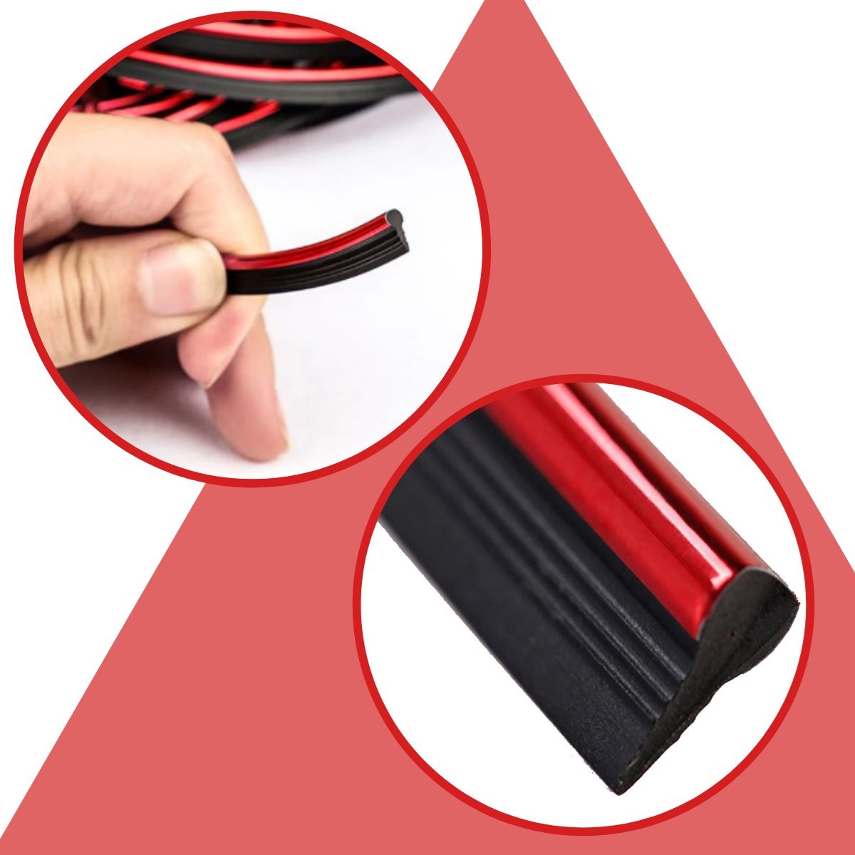 BUFFER® Kırmızı Araba OtoTrim Dekorasyon Şeridi Kauçuk Elastik Kolay Kurulum 5 metre Şerit Bant