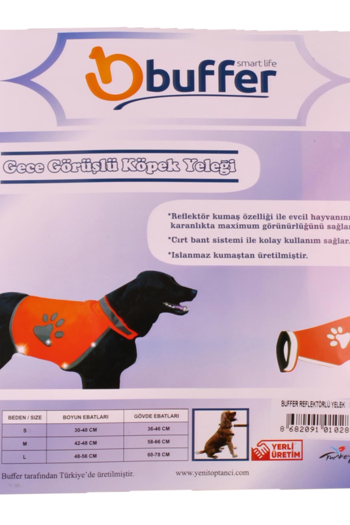BUFFER® Gece Görüşlü Reflektör Kumaşlı Cırt Cırtlı Köpek Yeleği Medium