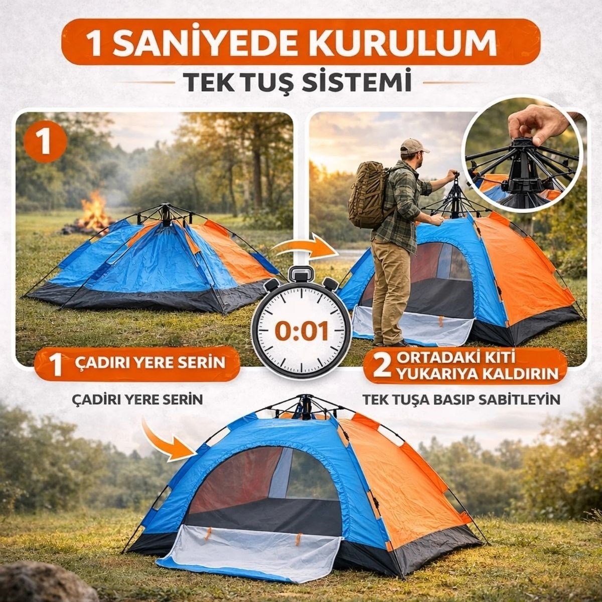 BUFFER® 10 Kişilik Otomatik Kurulum Kamp Çadırı – Outdoor , Suya Dayanıklı Hızlı Kurulum Piknik ve Doğa İçin Geniş Aile Çadırı 300x300x170 cm