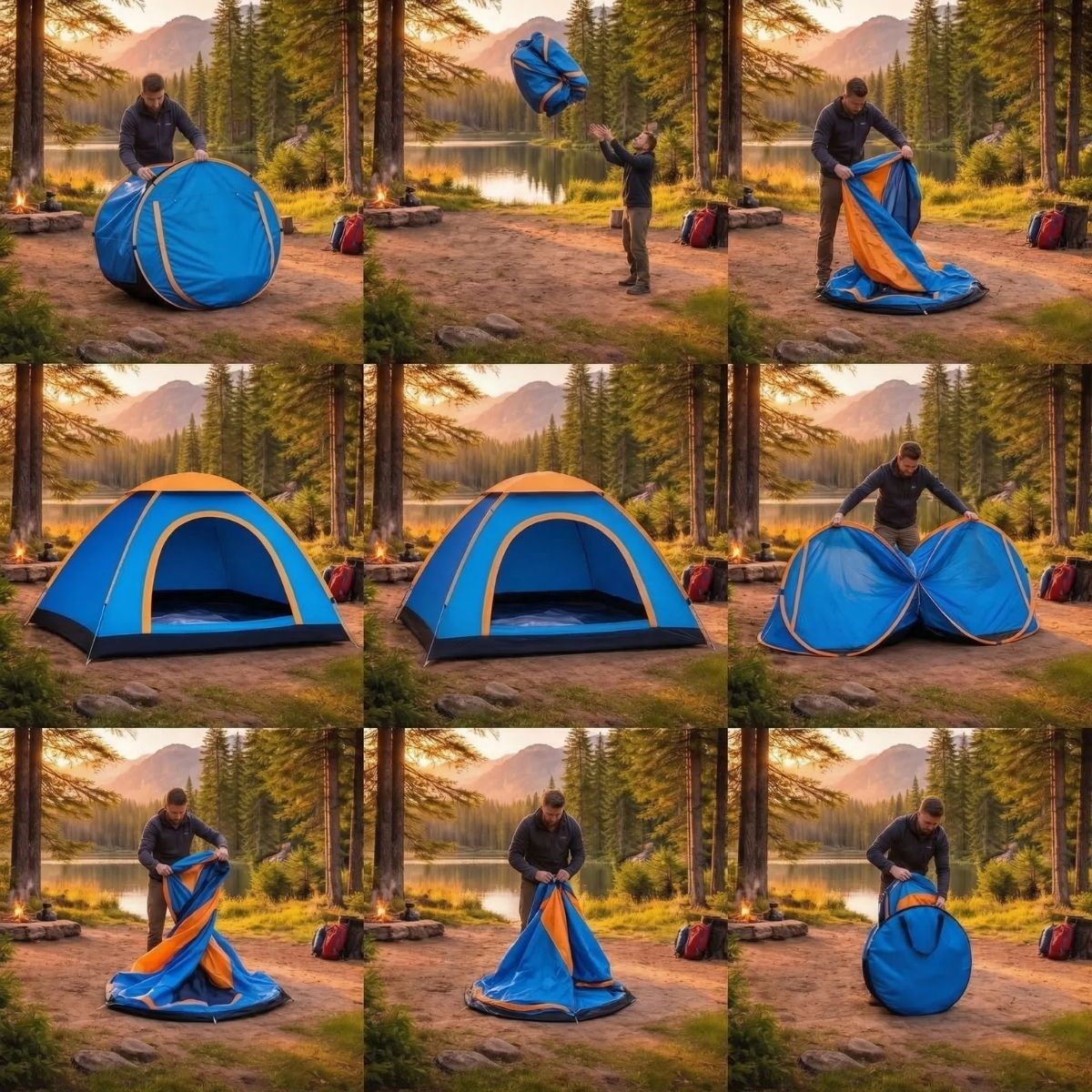 BUFFER® 3 Kişilik Yarı Otomatik Kurulum Kamp Çadırı – Suya Dayanıklı, Taşıma Çantalı Outdoor Aile Çadırı, Piknik, Plaj ve Doğa 200x150x110 cm