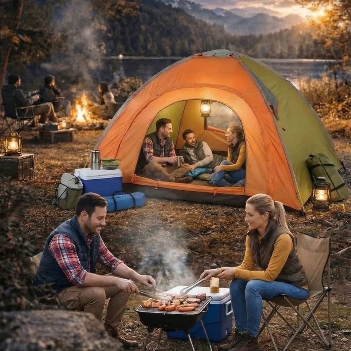 BUFFER® 4 Kişilik Yarı Otomatik Kamp Çadırı – Suya Dayanıklı, Hızlı Kurulumlu Outdoor Aile Çadırı, Doğa, Kamp ve Piknik 200x200x135 cm
