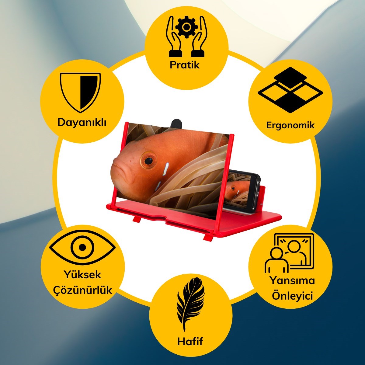 BUFFER® Taşınabilir Göz Yormayan 3D Cep Telefonu Mobil Tablet HD Ekran Video Büyütücü Büyüteci