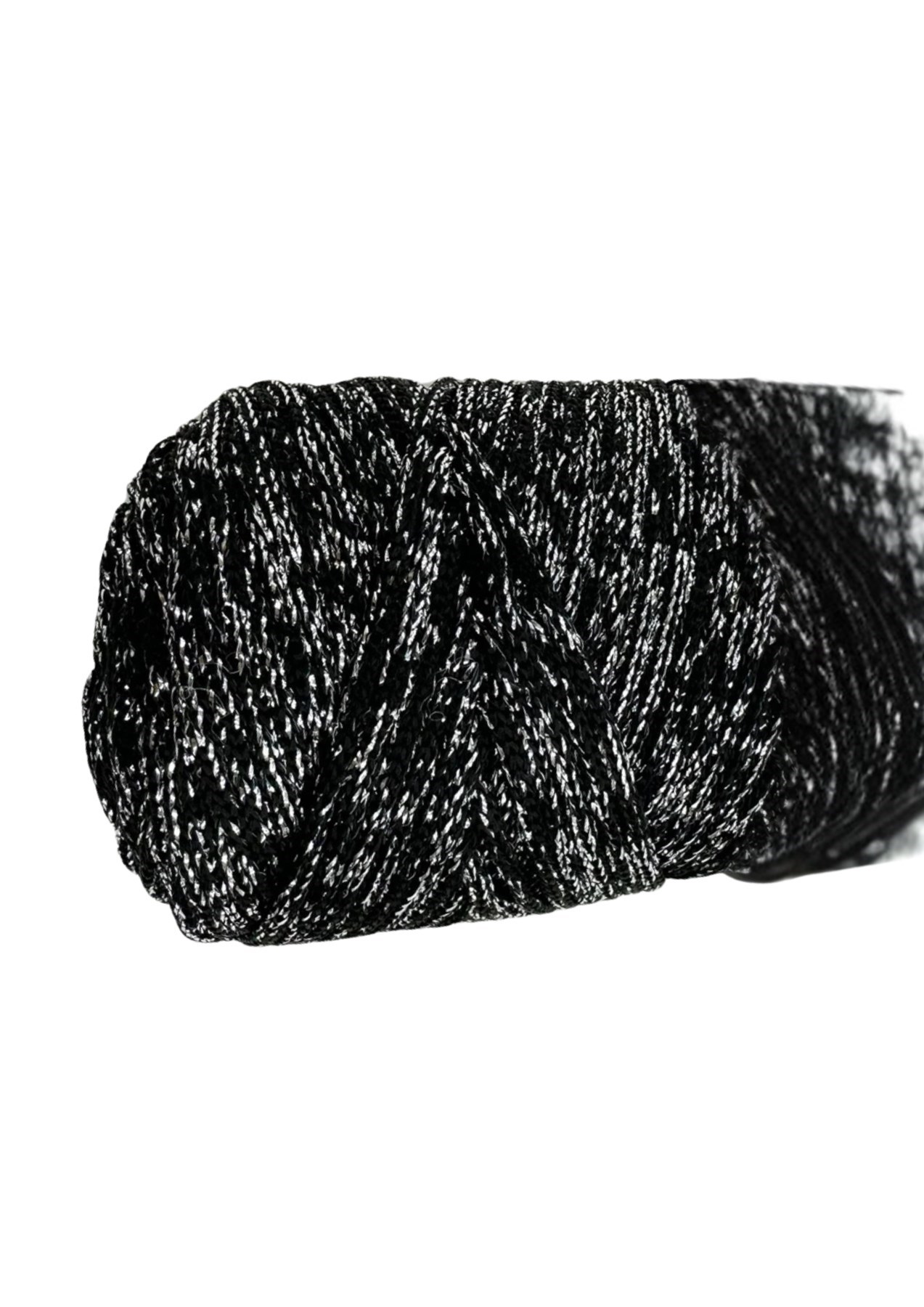 Makrome İpi 3mm Polyester Siyah Gümüş  Simli