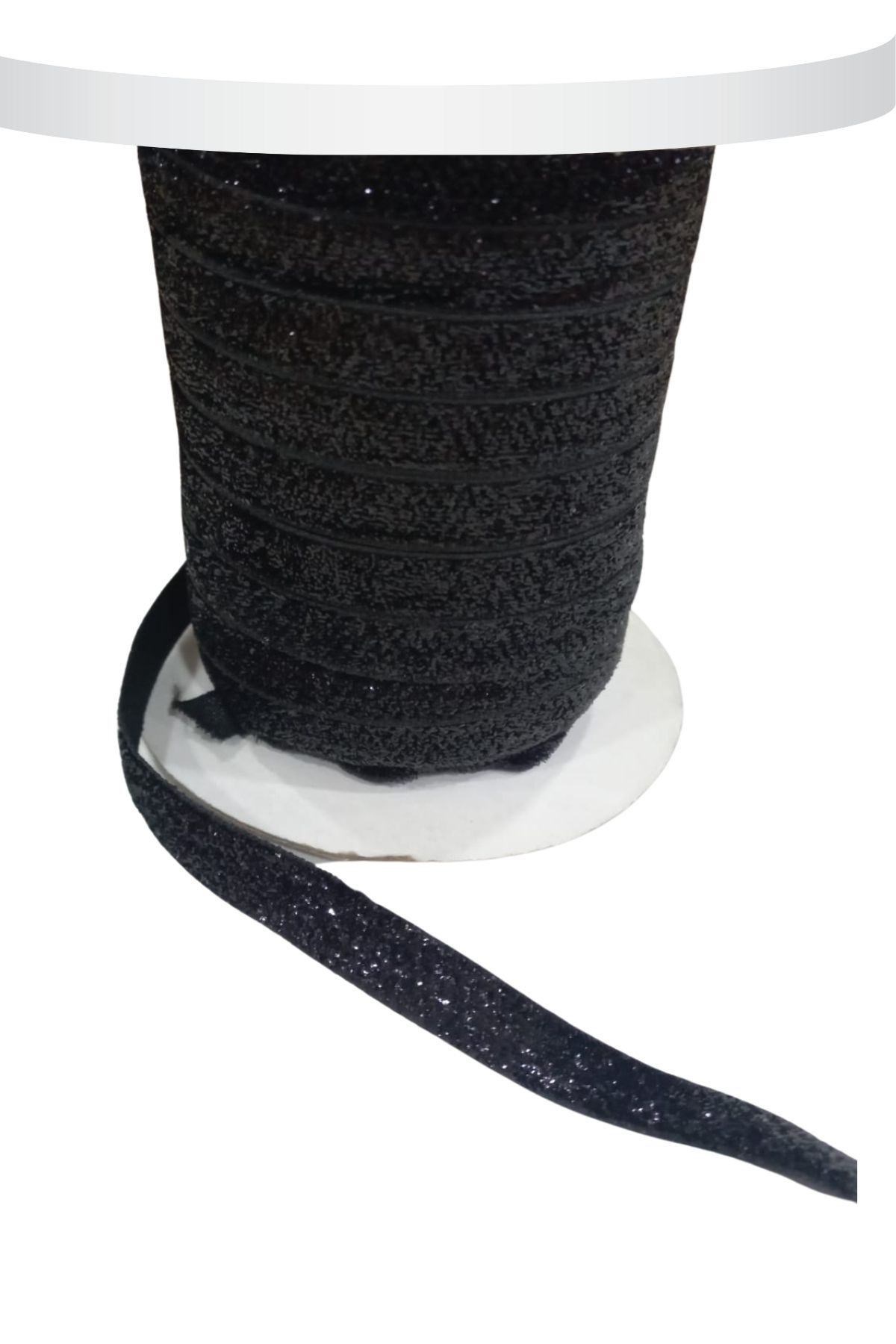 Kadife Kurdele Simli 1 Cm Siyah 2 Metre