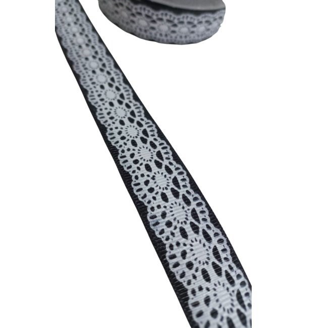 Tafta Dantel Görünümlü Kurdele Siyah 25 Mm 1 Metre