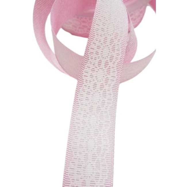 Tafta Dantel Görünümlü Kurdele Pembe 25 Mm 1 Metre
