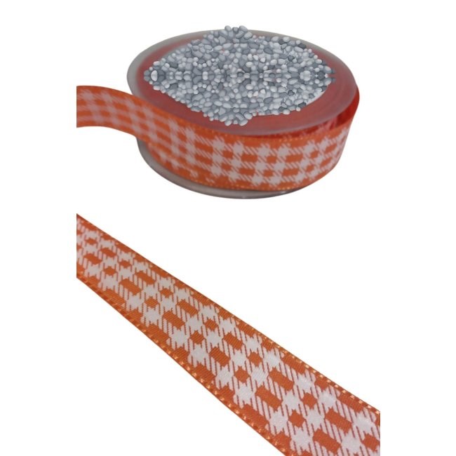 Tafta Ekoseli Kurdele 25 Mm Turuncu 5 Metre