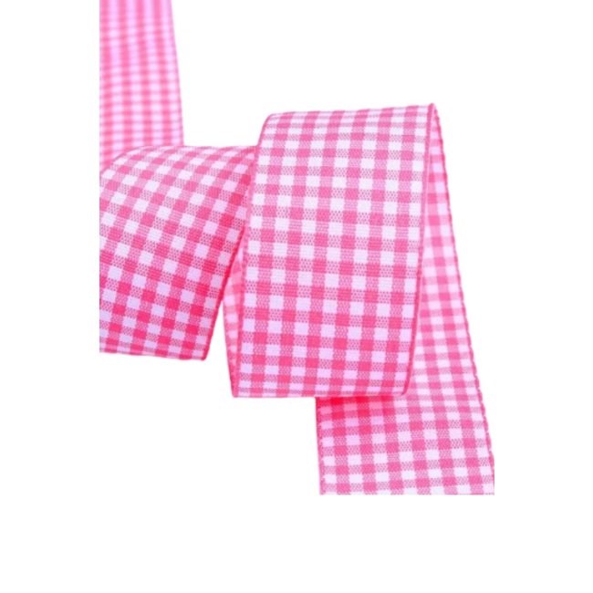 Tafta Ekoseli Kurdele 25 Mm Pembe 1 Metre