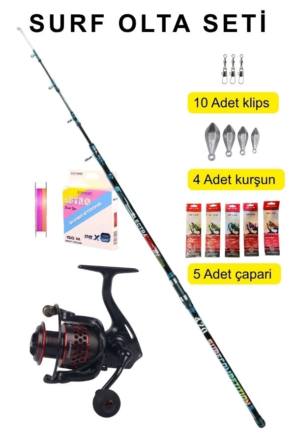 DFT Electra Surf Olta Seti 420 cm 200 g Capella 6000 Makina X8 İp Misina Kurşun Çapari