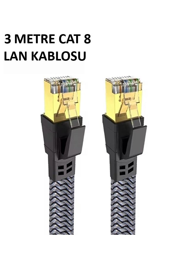 Cat 8 LAN Kablosu –Ethernet Kablosu Örgü Kaplama, Yüksek Hızlı (3 METRE)