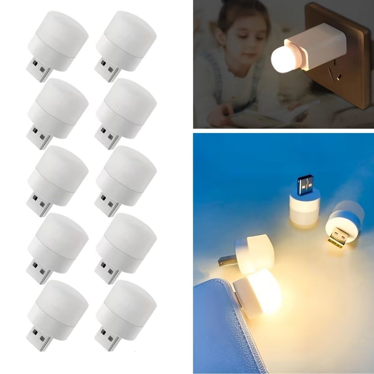 BUFFER® USB Mini Top LED 10’lu Aydınlatma Beyaz Işıklı Gece Lambası, Enerji Tasarruflu Mikro LED Işıklar