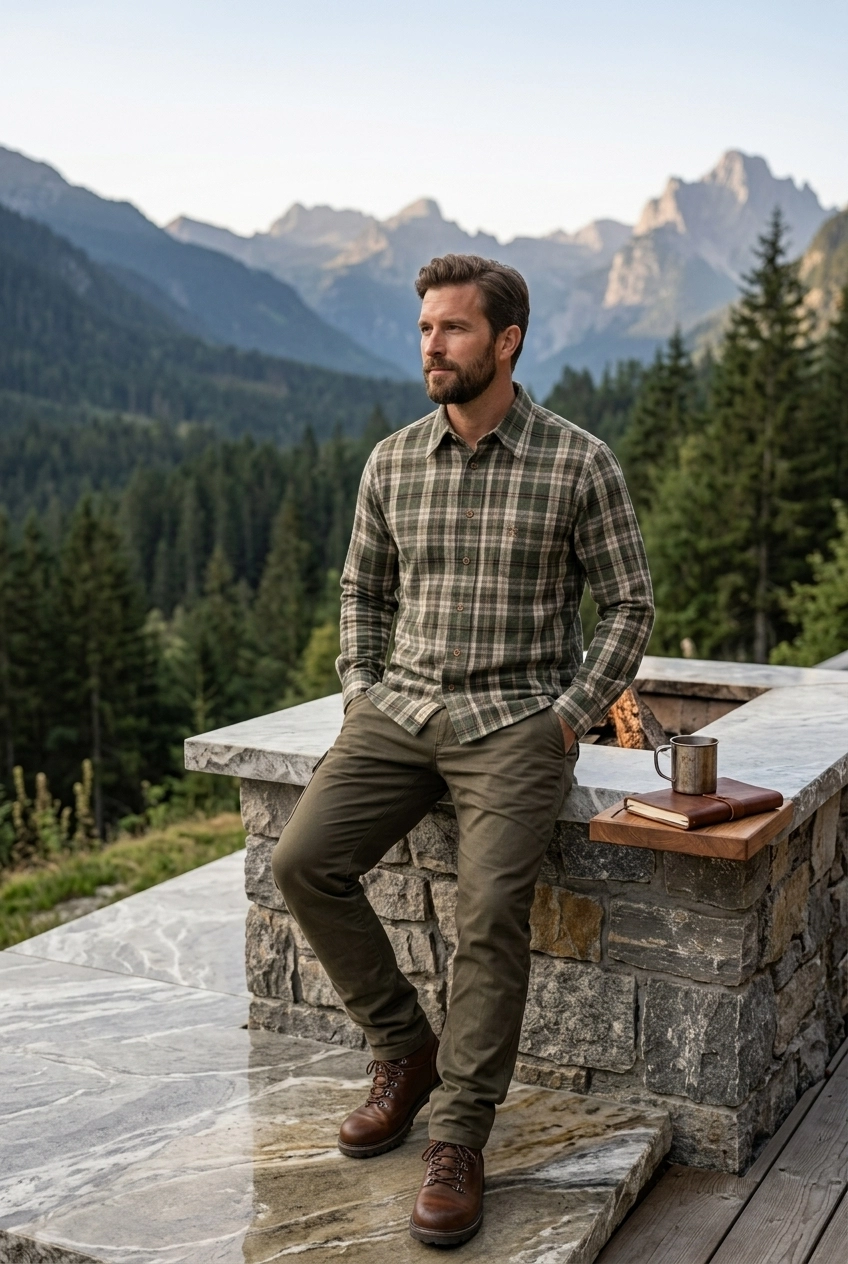 OS-Trachten Erkek Outdoor Oduncu Gömleği Uzun Kollu %100 Pamuk Regular Fit